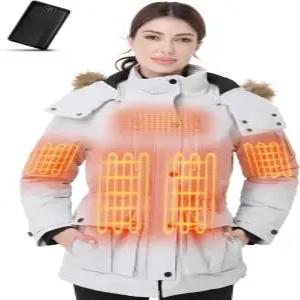 겨울철 야외용 16000mAh 배터리 팩 6개 난방 구역이 있는 여성용 온열 재킷 코트