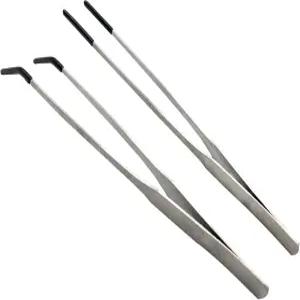 HRASY 스테인리스 스틸 스트레이트 및 커브 핀셋 수족관 고무 팁이 있는 긴 손잡이 파충류 먹이 집게 어항