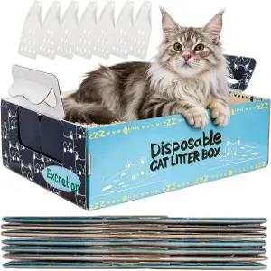 고양이용 하이시덴 일회용 쓰레기통 8개 16.9인치 x 12.4인치 5.4인치 스쿱이 있는 여행용 고양이 이중