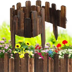 버체리 1pc 스태거드 우드 가든 가장자리 테두리 짧은 피켓 울타리 불에 탄 나무 마감 야외 조경 화단 장식