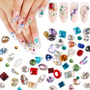 라자 400pcs 컬러풀 라인스톤 네일 아트 플랫 백 3D 레인보우 젬 멀티 셰이프 크리스탈 귀여운 매력 미니
