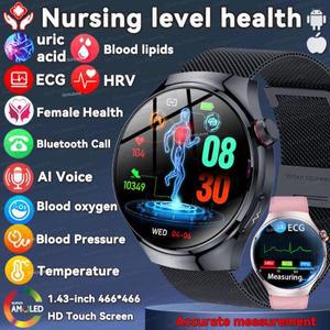 새로운 사파이어 글래스 ECG+PPG 스마트워치 남성용 요산 체지방 5대 기관 건강 모니터링 시계 체온 측정