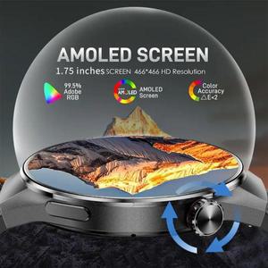 새로운 1.75인치 AMOLED 스마트워치 남성용 풀 터치 스크린 466*466 스포츠 건강 추적기 음성 통화 스마트