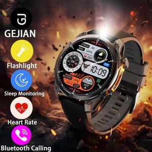 GEJIAN 2025 새로운 남성 스마트 시계 AMOLED 터치 스크린 블루투스 통화 손전등 날씨 심박수 모니터링 여