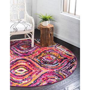 유니크 룸 에스트렐라 컬렉션 컬러풀, 추상적, 기하학적, 그라데이션, 모던 에어리어 러그(8' 0 x 8' 원형, 멀티 / 핑크)