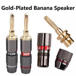 10피스 24K 4MM  HIFI 바나나 플러그 오디오 잭 용 나사 잠금 장치가있는 커넥터 금속 스피커 총 금도금