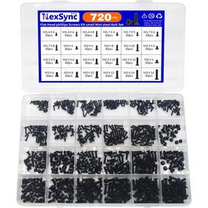 720피스 카운터 싱크 플랫 hHead 필립스호환 소형 미니 소형 나사 세트 M1.4-M3 탄소강 컴퓨터 노트북 키트