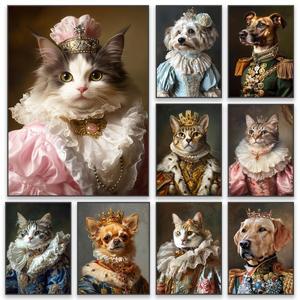 맞춤 로얄 애완 동물 초상화 포스터  프린팅에서  된 르네상스 개 캔버스  프린팅 고양이 방 장식 선물