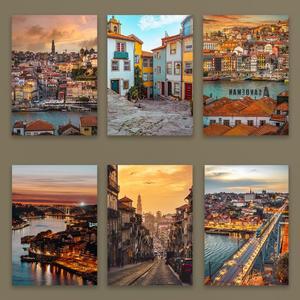 포르토 포르투갈 일몰 포스터 두로 강 풍경 도시 벽 예술 건축 프린팅 여행 홈 침실 장식