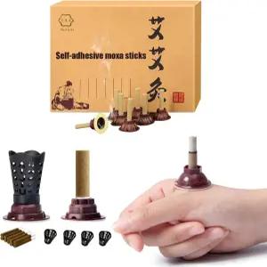 지우 셀프 스틱 뜸봉 세트 베이스 홀더가 있는 전통 한의학 뜸 키트 보호 캡 초보자에게 적합 60