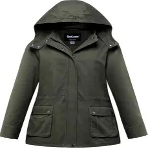 탈부착 후드가 있는 소울라지 여성용 플러스 사이즈 밀리터리 코튼 재킷