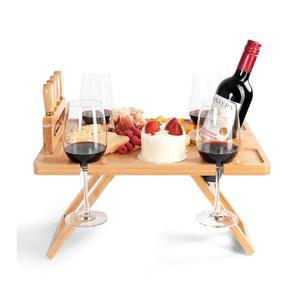 나무 나이프 골드 & 와인 대나무 치즈 휴대용 스탠드, 차커트리 테이블, 분리형 야외 애호가를 4개와 위한 선물