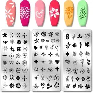 PH PandaHall 3pcs 플라워 네일 스탬퍼 Leaves Heart 스탬핑 플레이트 스타 아트 스텐실 프린트 디자인