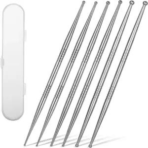 헤클리아 안면 반사 마사지 도구 스테인리스 스틸 침술 펜 귀 지압 및 바디 포인트 프로브 6PCS 듀얼 헤드