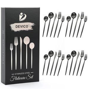플랫웨어 위한 가능 devico 스틸 사용 선물, 18/10 세트, 실버웨어 커틀러리 매트 세트 훌륭한 4인용, 친구/가족을 20피스 스테인리스 식기 식기세척기 블랙-a) (4세트,