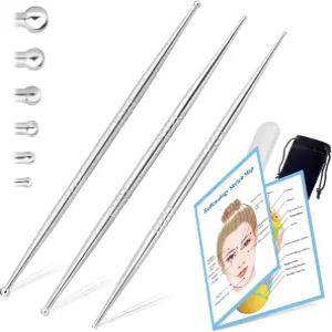 이데야드 안면 반사 마사지 도구 3피스 /6 시에 헤드 스테인리스 침구 펜 귀 지압 및 심부 조직용 바디