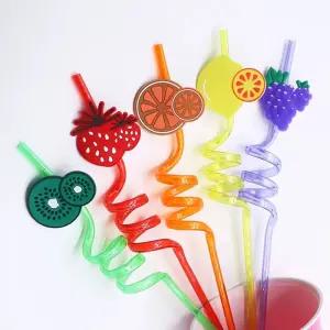 빨대 과일모양 휴대용 다회용 특이한 50개 카페 구부러진 레몬