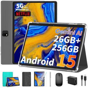 2026년 안드로이드 15 태블릿 8000mAh 10인치 확장 5MP PC 마우스 BT5.0 키보드 13MP 26GB 와이드바인 GMS 포함 WiFi 투인원 GPS 스타일러스 케이스 8코어 녹색 L1 256GB 5G 2TB