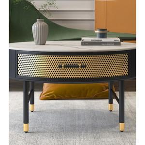 원형 대리석 거실테이블 1단 테이블 서랍 철제 라운드 좌탁 탁자