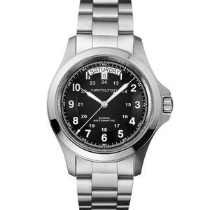 해밀턴 카키 필드 킹 스테인리스 크리스탈 사파이어 손목시계 시계 방수 다이얼 스틸 블랙 40mm 50m 자동 스위스산 남성용 스트랩 아날로그 케이스