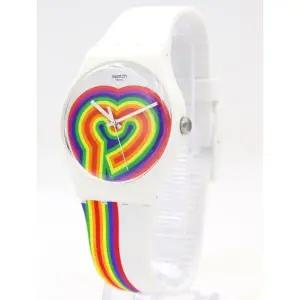 S시계 [세금포함] [정품] New 스위스 오리지날 BEATING LOVE 화이트 Rainbow 하트 시계 41mm SUOW171 패션