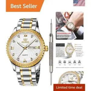 스타일리쉬 화이트 골드 럭셔리 시계 [세금포함] [정품] for Men - 방수 쿼츠 Date 기능 패션시계 손목시계