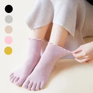 여성 프릴 디자인 발가락 중목 양말 X2개 패션 기능성 MGn2+2yTB