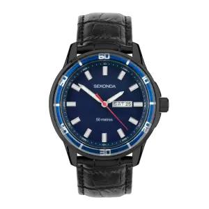Sekonda Mid나이트 남성 44mm 시계 [세금포함] [정품] 블랙 케이스 And 가죽 Upper 스트랩 손목시계 명품시