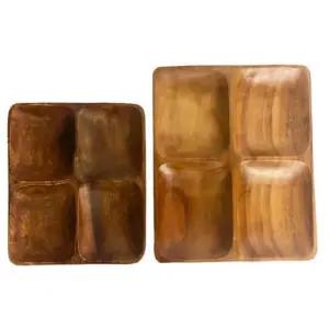 아카시아나무 사각 4절 소반 4칸나눔접시 백일상소품 나눔접시 원목소반