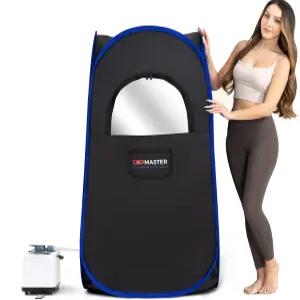 탑마스터 접이식 스팀 사우나 가정용 휴대용 텐트 박스 의자가 있는 실내 리모컨 - 3L 1100W 발생기 블랙