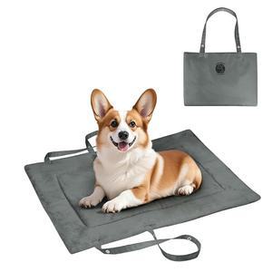 캠핑 및 여행용 크리터 플래닛 방수 접이식 반려견 침대 패드, 소형 중형견용 손잡이가 있는 휴대용 롤업 카시트 반려동물 쿠션 매트, 실내 실외 사용