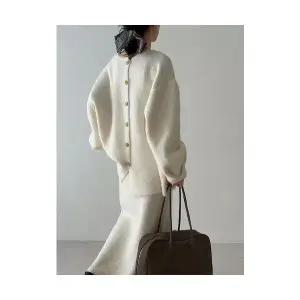 여성 정장세트 녹서추동따뜻한등단추감니트 + 하프 스커트 부드러운 세트 DUCHI4