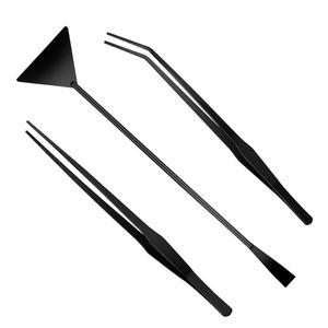 이스밀리 3Pcs 아쿠아스케이핑 도구 키트, 롱 스테인리스 스틸 수생 식물 핀셋, 스크래퍼, 물고기 수족관용 핸들 피더 도구, 파충류 뱀 도마뱀 거미 및 새(블랙)