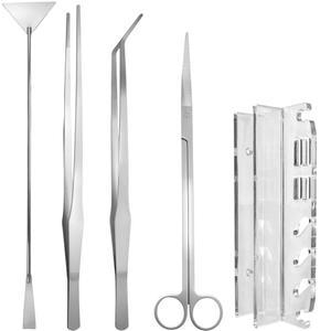 테라리움, 먹이통, 수족관 가위, 조류 스크래퍼, 어항 청소 식물 트리밍을 위한 15인치 아쿠아스케이핑 도구 키트 엑스트라 롱 핀셋 골드 디어 5Pcs
