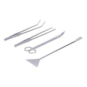 슈르츠모틱 4 in 1 수족관 도구 키트, 직선 및 곡선 핀셋, 주걱, 어항 식물 관리 자갈 청소용 가위가 포함된 알루미늄 합금 아쿠아스케이핑 세트