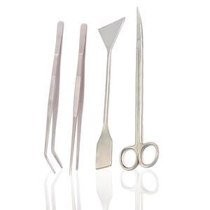 정밀 캐나다: 수족관 도구, 수생 식물 스테인리스 스틸 도구 - 4 in 1 아쿠아스케이핑 핀셋 가위 주걱 청소 세트 물고기 스타터 키트 및 수조