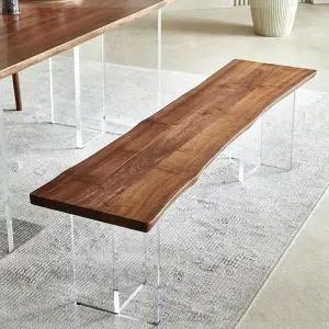 북유럽 아크릴 투명 다리 원목 벤치 스툴 거실 현관 인테리어 긴의자 내추럴 원목 의자