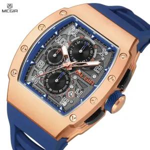 Winner MEGIR 쿼츠 Men 실리콘 스트랩 스포츠 밀리터리 크로노그랩 Date 손목시계 [세금포함] [정품] New