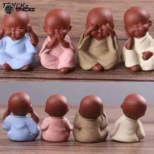 보라색 점토 차 애완 동물 장식품 스님 미니 소형 불상 스님 입상 차 세트 액세서리 부티크 티 테이블 장식