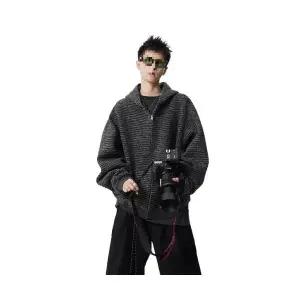 남자집업가디건 후드 스트라이프 니트 스웨터 가디건 가을 겨울 커플 ible4