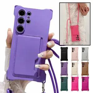 데켄스 갤럭시 S25 S24 S23 울트라 플러스 FE 핸드백 목걸이 스트랩 카드홀더 실리콘 핸드폰 케이스 M1077