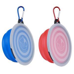 접이식 개 그릇 휴대용 애완동물 여행용 물그릇 고양이와 소형 동물을 접시 뚜껑 파란색 빨간색