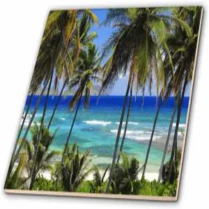 흔들리는 야자수와 푸른 바다 도자기 타일이 보이는 3D 로즈 트로피컬 데이 장면 4