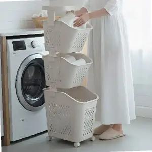 이동형 세탁물 수납 바구니 트롤리 카트 다단 분리 빨래 정리함 욕실 세면실