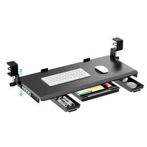 튼튼한 C-클램프 장착 및 수납 서랍이 있는 OUKMIC 대형 높이 조절 키보드 트레이, 27인치(31인치 클램프 포함) x 12인치 가정 사무실용 인체공학적 트레이 슬라이드 아웃, 블랙