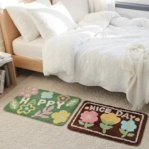 [설렘하우스]플라워 해피 나이스데이 발매트 도톰한 욕실매트 현관 러그