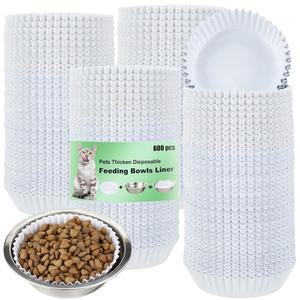 미쿠 600개 대형 반려동물 일회용 먹이그릇 라이너 고양이 소형 종이 접시 강아지 습식 먹이 공급 스테