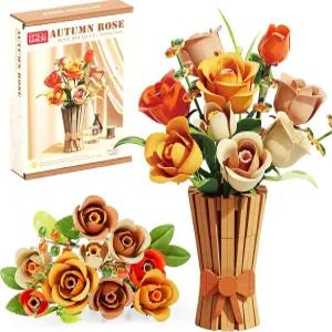 꽃다발 빌딩 세트 868 PCS 장미 식물 컬렉션 키트 인조 꽃 장난감 DIY 유니크 홈 앤 오피스 분재 장식 선물