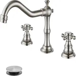 고토노보 3홀 와이드 욕실 싱크대 수도꼭지 더블 크로스 핸들 믹서 탭 베니티 데크 마운트 분지 온수 매칭