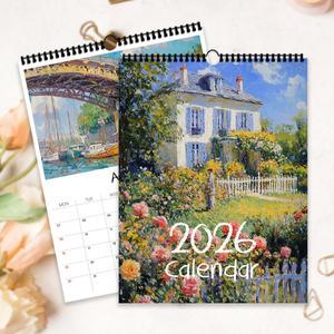 1개 2026년 벽걸이 달력 모네 유화 힐링 시리즈 12가지 아름다운 디자인 생일 크리스마스 위한 완벽한 선물